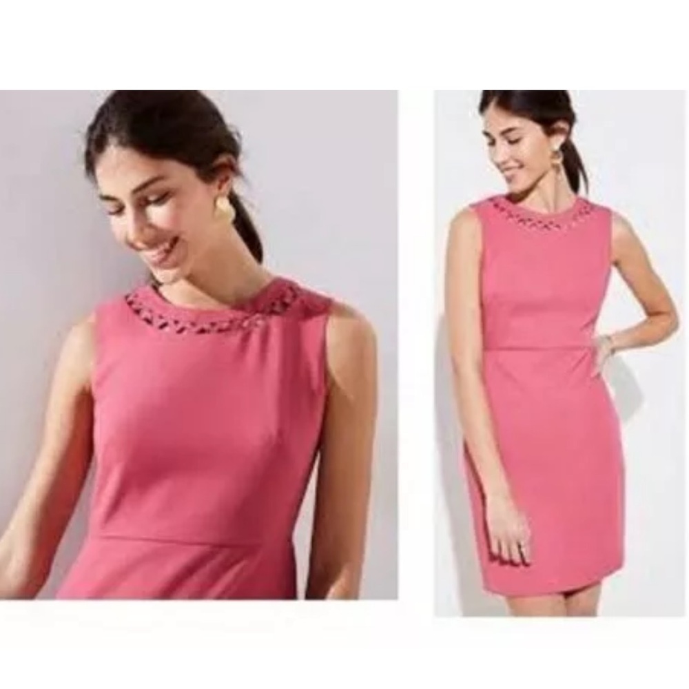 NWT LOFT Dusty Rose Pink Diamond Cutout Neck Detail Sheath Dress Sz 2P Petite